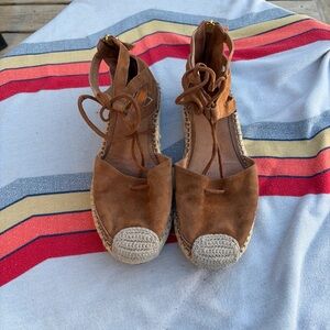Tan Suede Lace-Up Espadrille Sandals